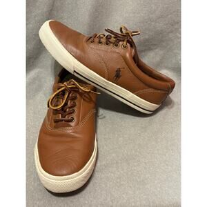 Polo By Ralph Lauren Men’s Size 8 Vaughn Brown Leather Sneakers EUC